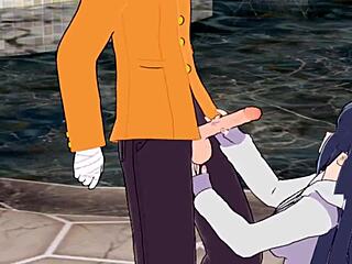 Kartun comel Naruto Hinata mengambil batang monster dalam adegan hardcore