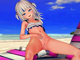Anime-jenta Gawr gura nyter en vill knulleøkt på stranden