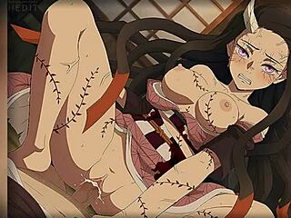 Musique sensuelle et passion animée: les plus gros seins de Nezuko Kamado dans un hentai de chasseur de démon