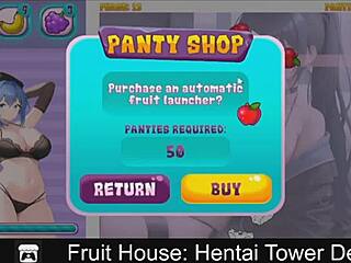 Game 2D erotis dengan karakter bergaya anime yang mempertahankan menara bertema buah