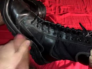 Gay boot play: wanking and cumming on my feet