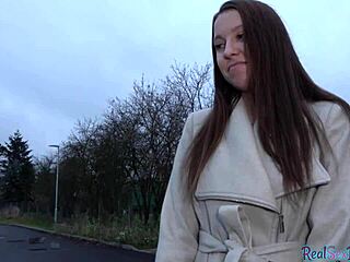 Busty babe picked up in public for outdoor blowjob and sex