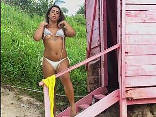 Brazilian transsexual Loira flaunts her natural assets in public