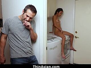 Cute Asian stepsis caught masturbating on washing machine - thinasian
