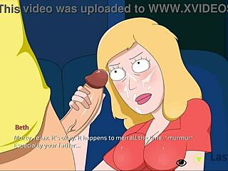 Big-titted blonde stepmom gives a boobjob and handjob to Rick and Morty