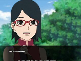 Teen brunette Sarada gets naughty with Naruto and her training partner
