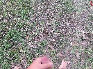 Amateur solo nudist gets dirty talking and cums outdoors