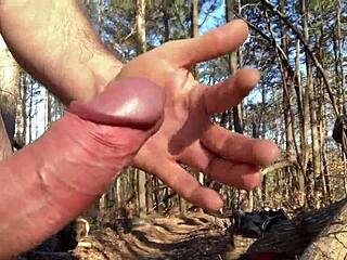 Nude guys have fun in the forest after snow