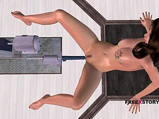 Oglejte si 3D animirano lepotico, ki se uživa s seks strojem v tem vročem videu