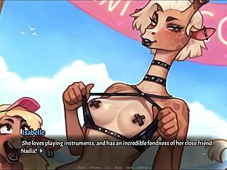 Furry hentai game: Princess Miyu competes in a naughty bikini contest with other futanari participants
